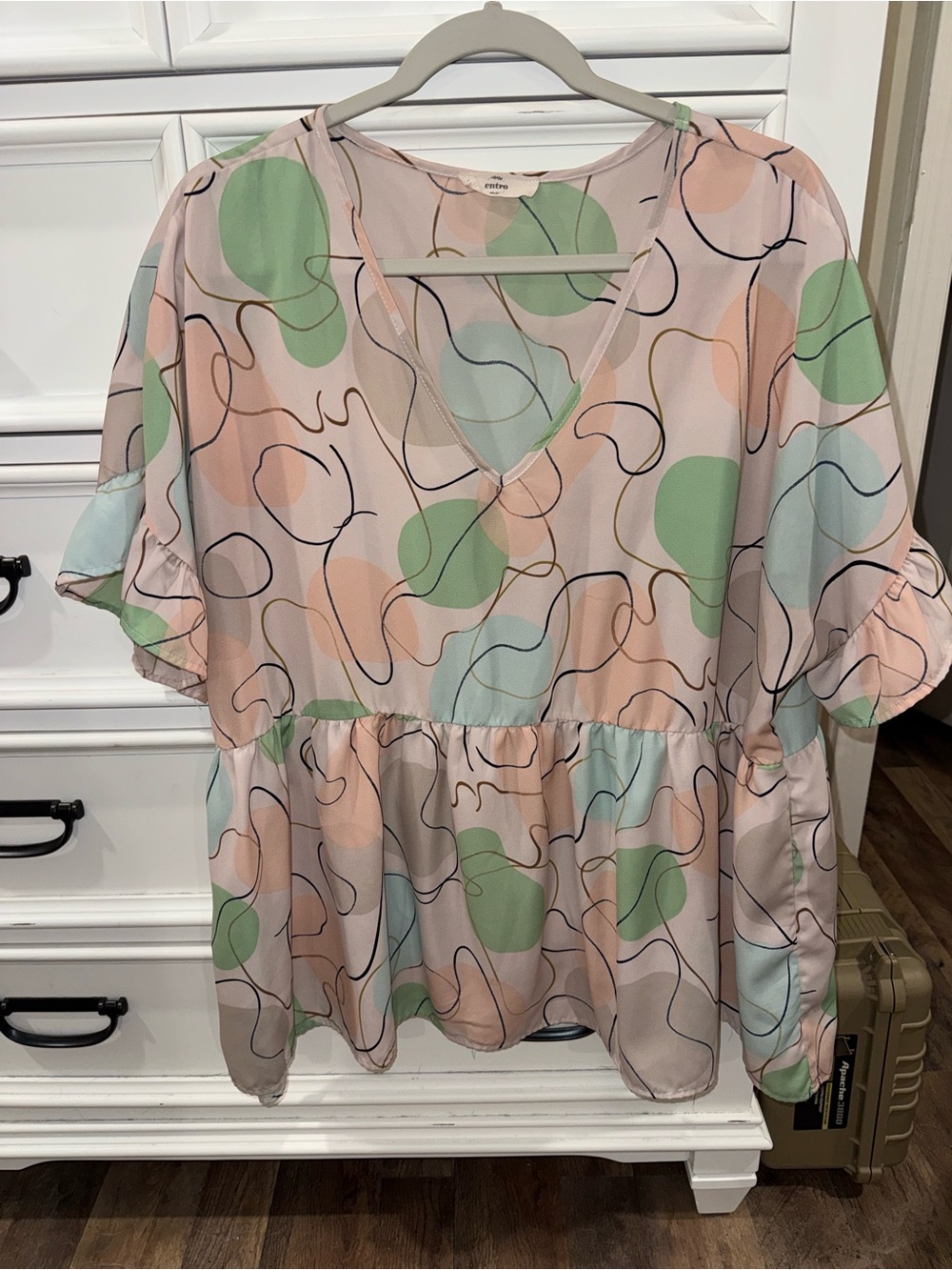 Peplum V-Neck Abstract Print Blouse - Multi